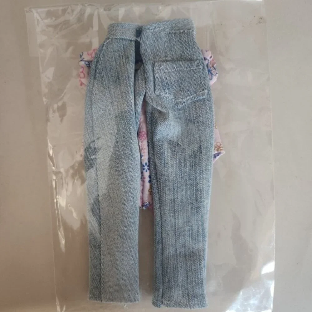 Doll‎ Clothes Outfit Jeans Top Floral Print, Fun and realistic. Handmade CA.